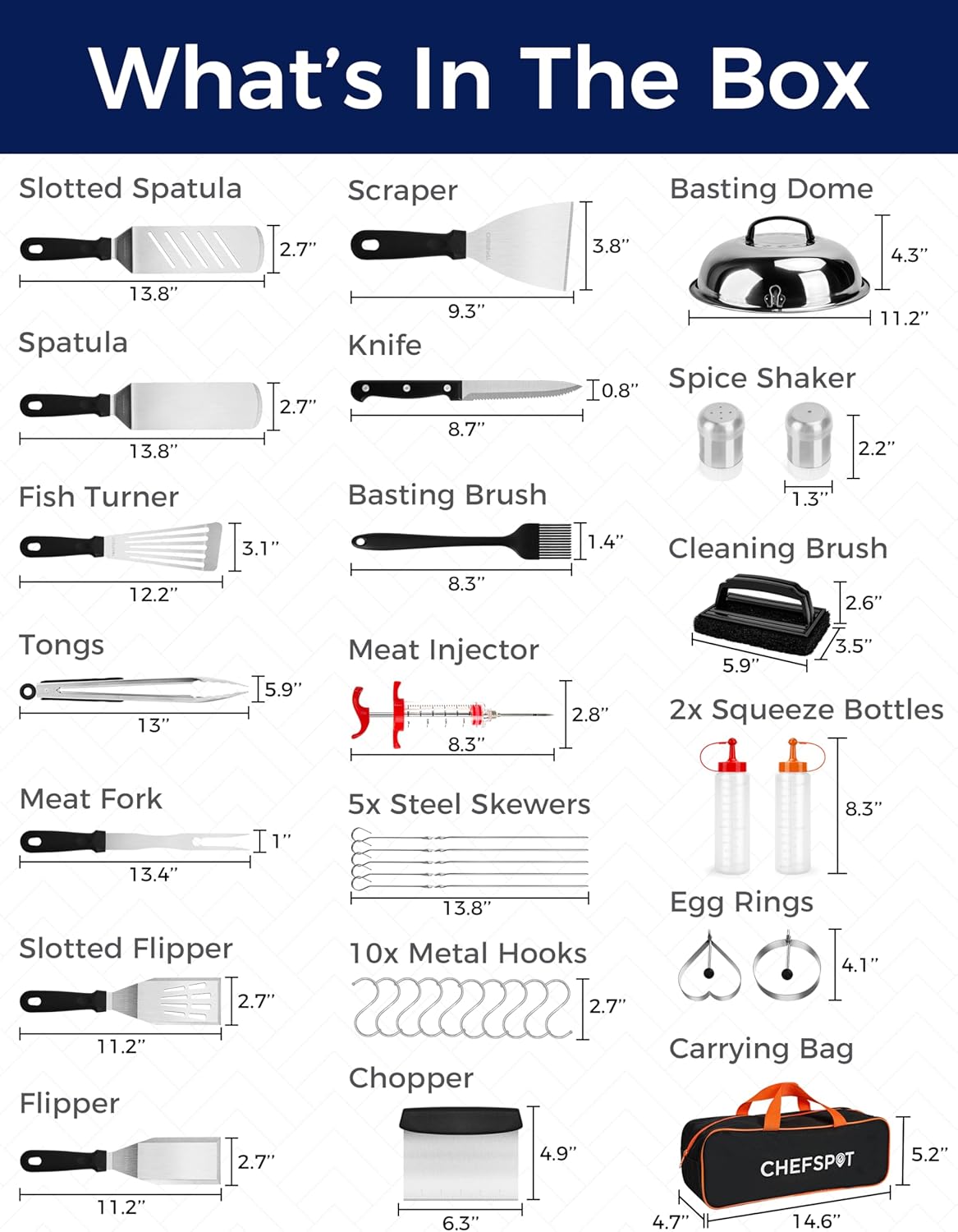CHEFSPOT 36PC Griddle Accessories Kit – Flat Top Grill Accessories Hibachi Spatula Set for Weber and Blackstone Griddles, Breakfast Tools, Basting Cover, Cleaning Brush for Outdoor BBQ