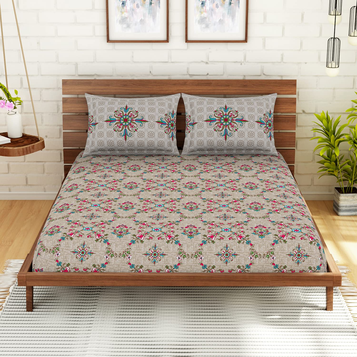 Spaces 100 Cotton Double Bedsheet Soft Feel Skin Safe Breathable 210