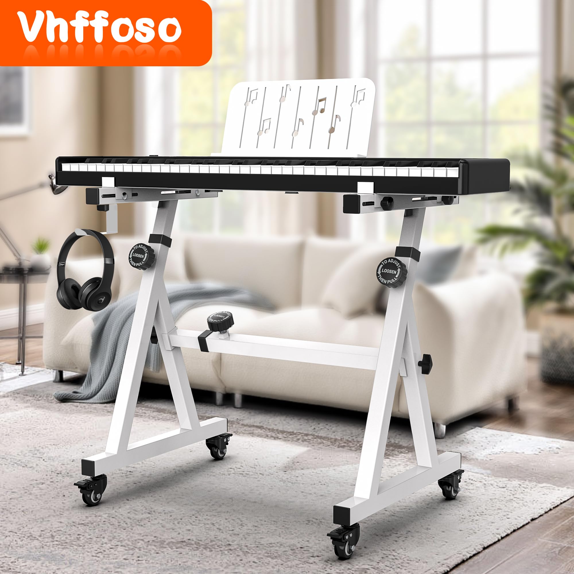 Support de clavier Vhffoso, universel, réglable en hauteur et largeur, pour claviers de 54 à 88 touches, avec support de piano en Z, charge maximale de 100 kg, blanc, en plastique