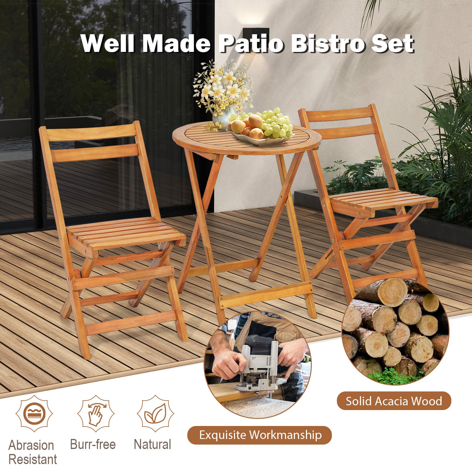Set Da Bistrò Pieghevole KOMFOTTEU - Tavolo E 2 Sedie In Legno Di Acacia - Per Esterni - Foto 14