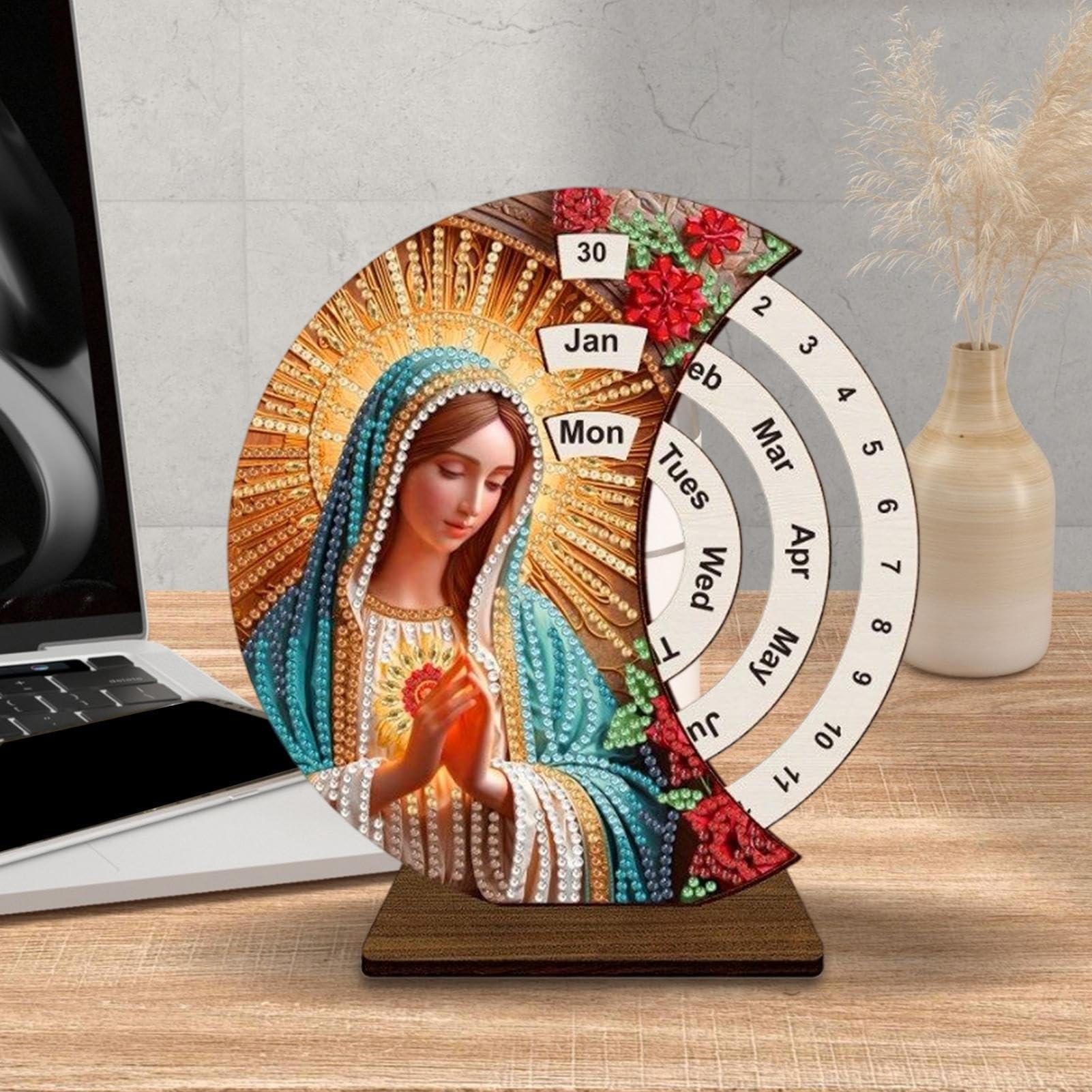 Calendario perpetuo – Calendario rotante manuale per decorazione domestica, dormitorio, mensola, camera da letto, aula