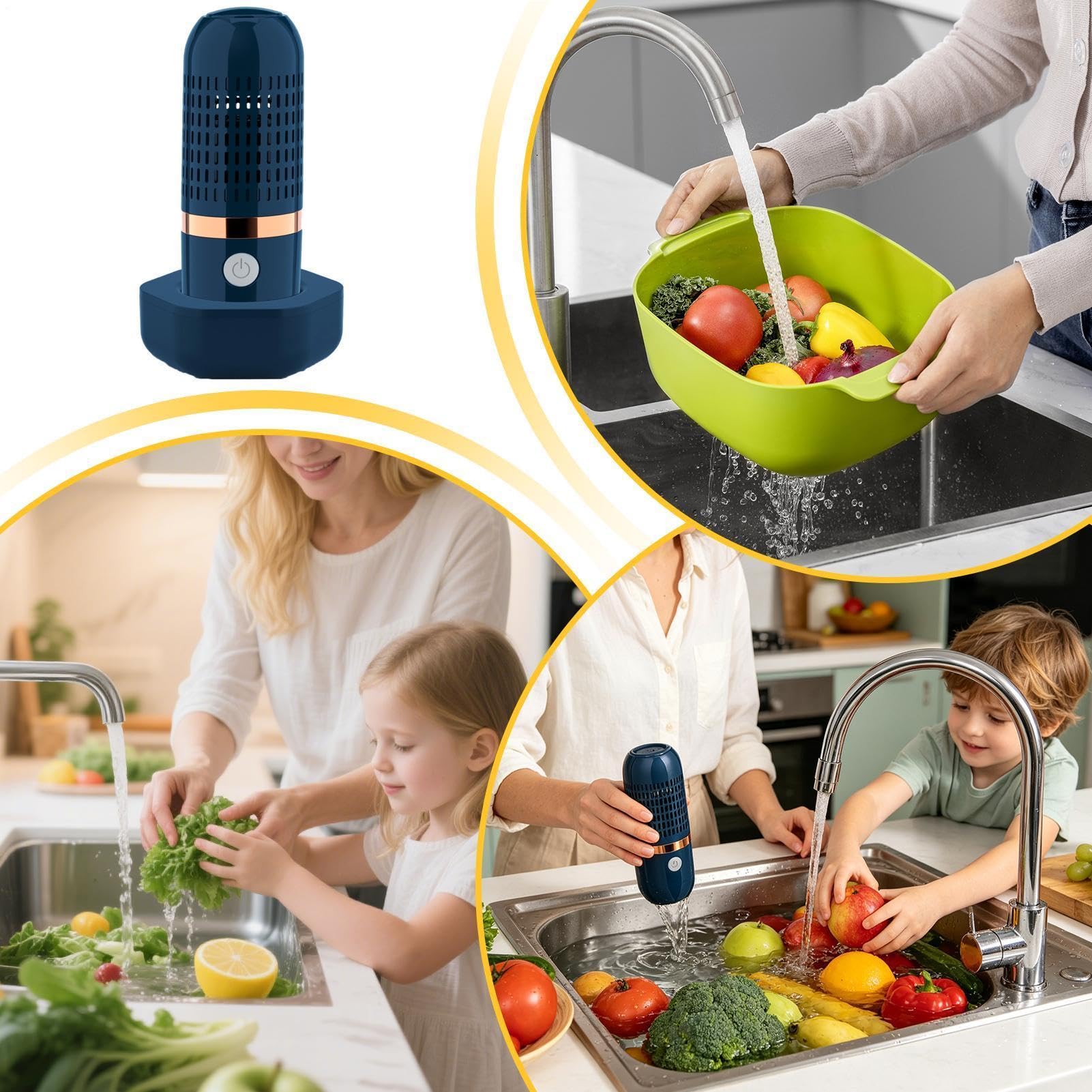 Kabelloser elektrischer Obst- und Gemüsereiniger, tragbarer wasserdichter Lebensmittelreiniger, multifunktionales Haushalts-Küchen-Dekontaminationswerkzeug, USB-Lade-Reinigungsgerät, weiß/blau Modern