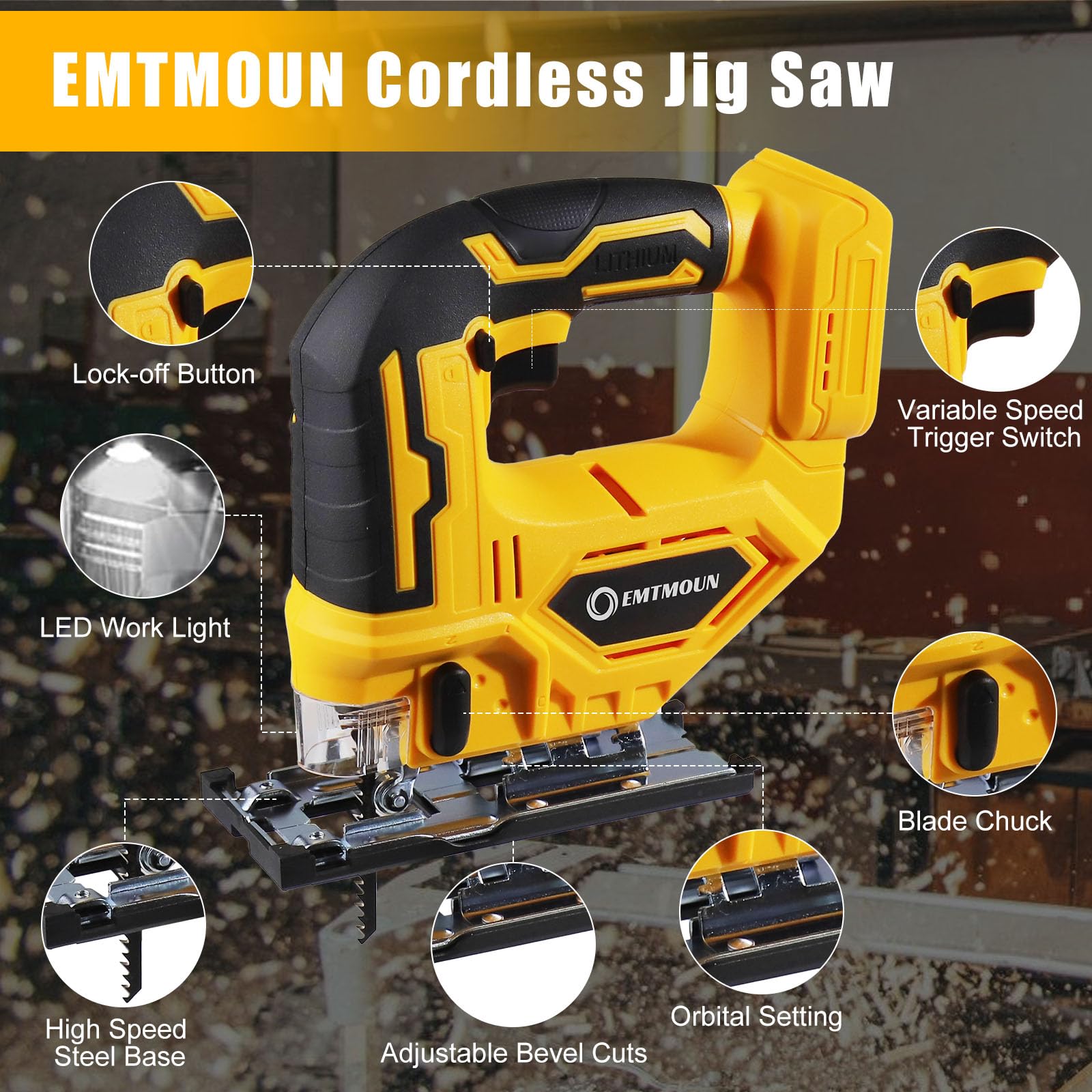 Seghetto alternativo senza fili per Dewalt 20 V Max batteria, seghetto alternativo senza spazzole per taglio dritto/curvo/smussato/circolare, 3200 giri/min, 3 impostazioni orbitali, tagli smussati da