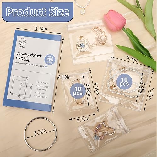 Miniatura 2 de 17Dec 20 pequeñas bolsas de viaje para joyas antideslustre, bolsa de almacenamiento de plástico transparente para joyas, bolsa de almacenamiento de