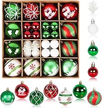 42Pcs Christmas Baubles, Red Green White Christmas Tree Decorations Baubles, Shatterproof Xmas Balls Hanging Ornaments, Classic Xmas Decorations for Holiday Party Home Decor