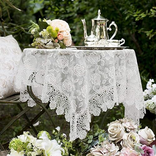 SUTAVIA Mantel de encaje bordado de tela para mesa, protector clásico cuadrado a prueba de polvo para cocina, comedor, picnic, fiesta, boda, SUTAVIA Mantel de encaje bordado de tela para mesa, protector clásico cuadrado a prueba de polvo para cocina, comedor, picnic, fiesta, boda,