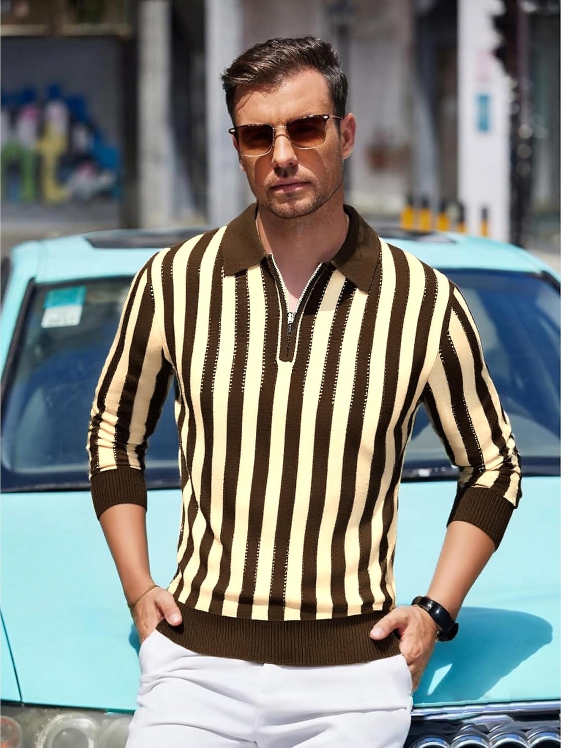 Alex Vando Mens Knit Polo Shirts Long Sleeve Sweater Casual Fashion Classic Button Down Polo Shirts - Image 2