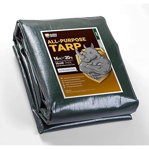 GUARD SHIELD Super Heavy Duty Green/Silver Poly Tarp Cover 16x20 Feet Waterproof 16mil Thick UV and Tear Resistant Tarpaulin with Grommets and Reinforced Edges