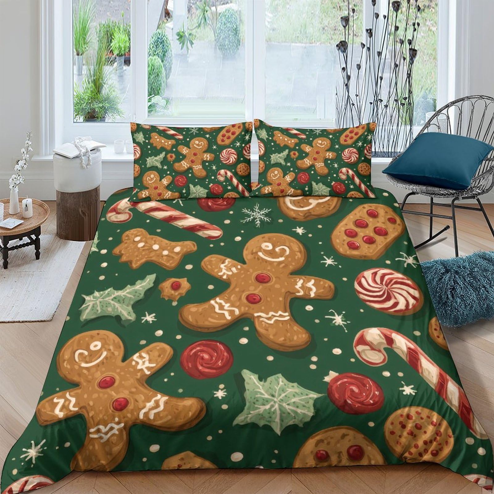 Ctjqhvkz Style-4 3D Printed Gingerbread Cookie Fitted Sheet Microfiber Soft Christmas Candy Bed Cover For Bedroom Guest Room Mattress Decor Single（135X200cm）
