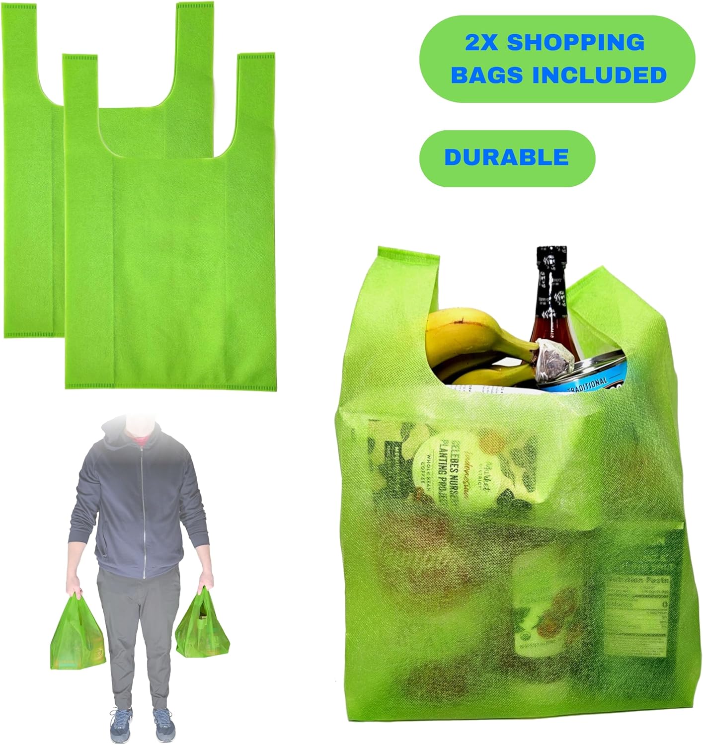 Plastic Grocery Bag Holder Stand - T Shirt Rack - Fits 11-1/2"W x 6" D x 21" H - Includes 2 Reusable Shopping Bags
