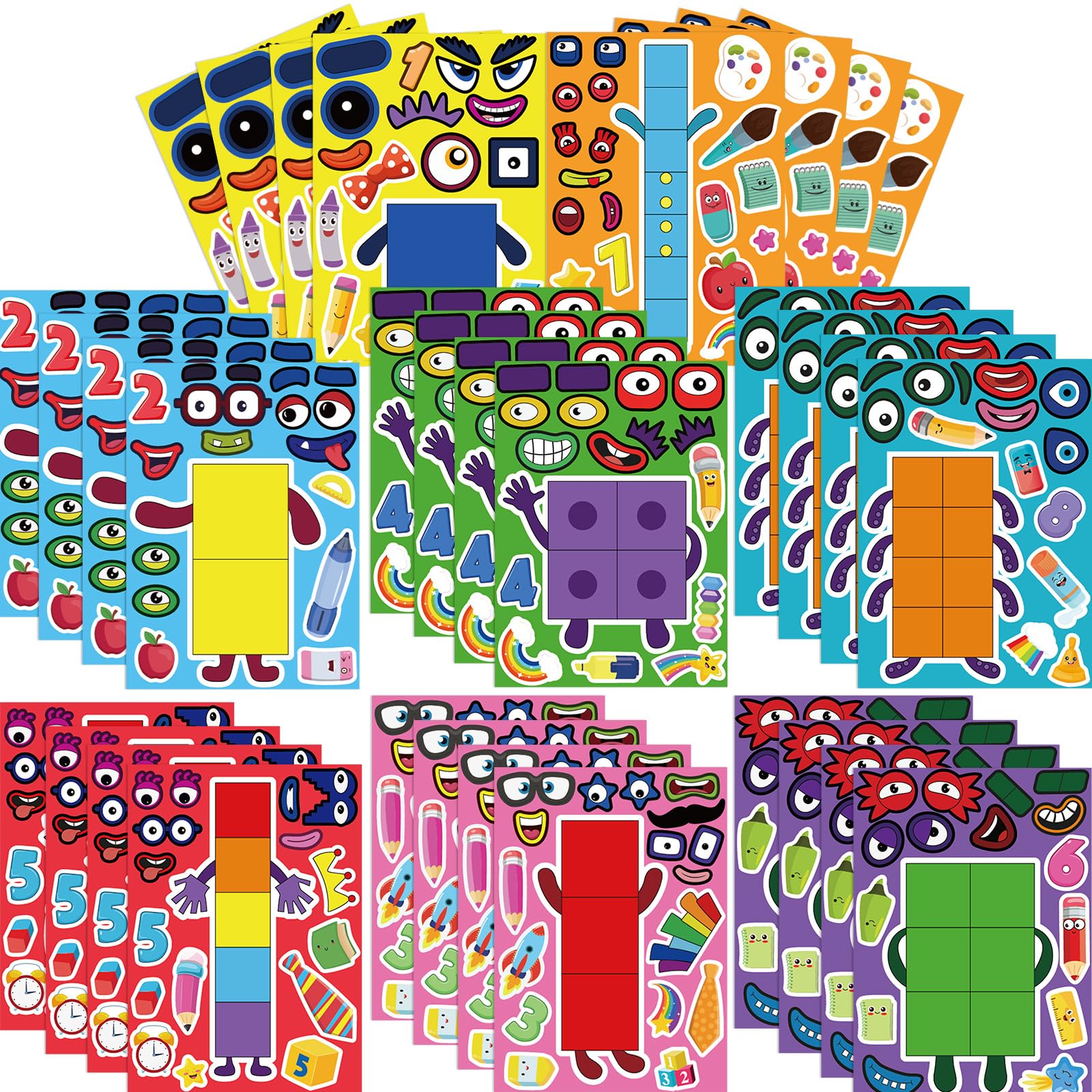 Abilat 32 Pcs Make Your Own Number Toys Sticker Sheets Todders Activities for Kids Make a Face Stickers Decorations DIY Craft Stickers for Party Favor