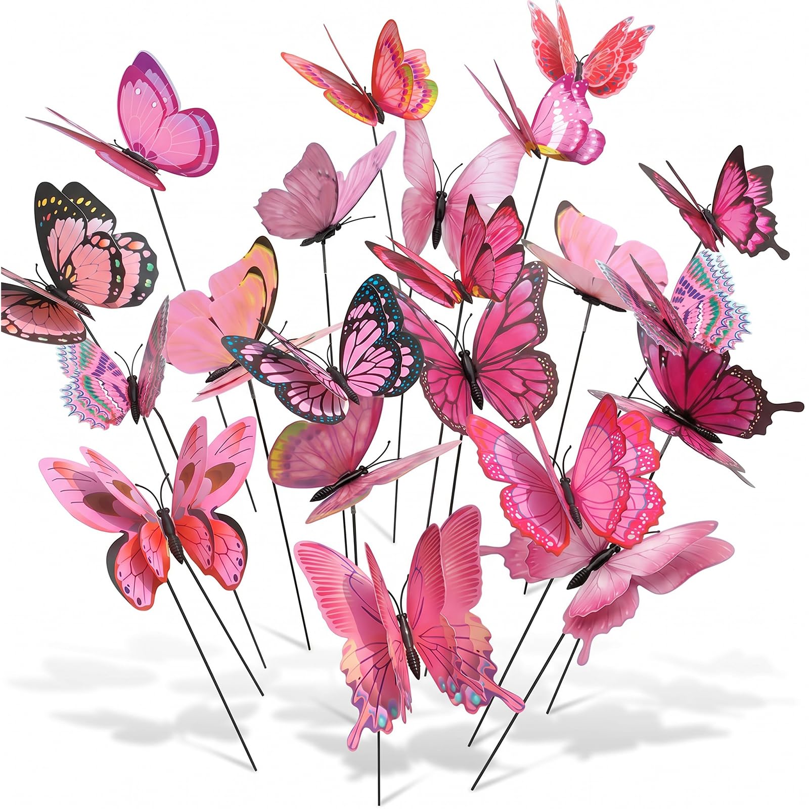 20PCS Pink Butterfly Stakes 3D Butterflies Decorativefor Flower Pots Yard Patio Lawn Garden Accessories Ornamen