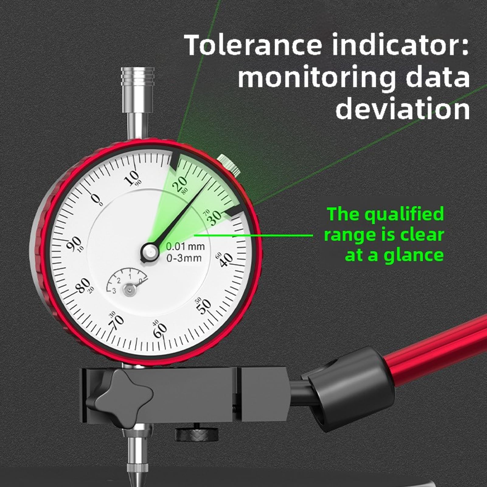 Indicateur à Cadran, Plage 0-3 Mm, Précision de 0,01 Mm, Outil de Mesure Antichoc en Acier Inoxydable, pour Scie à Table D'atelier