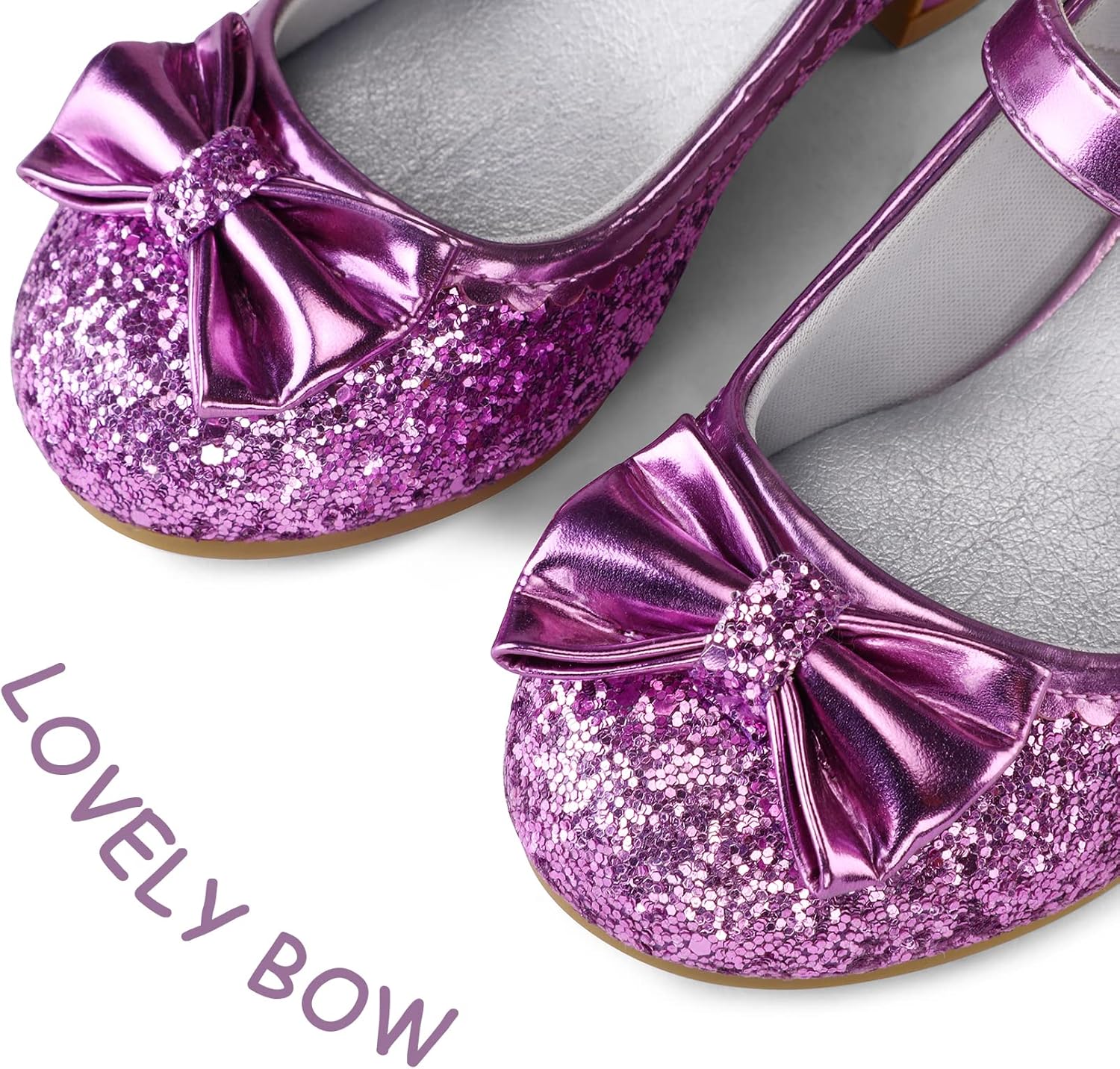 K KomForme Girl's Dress Shoes Mary Jane Glitter 1.5 in Low Heel Wedding Party Princess Shoes for Toddler/Little/Big Kids - Image 4