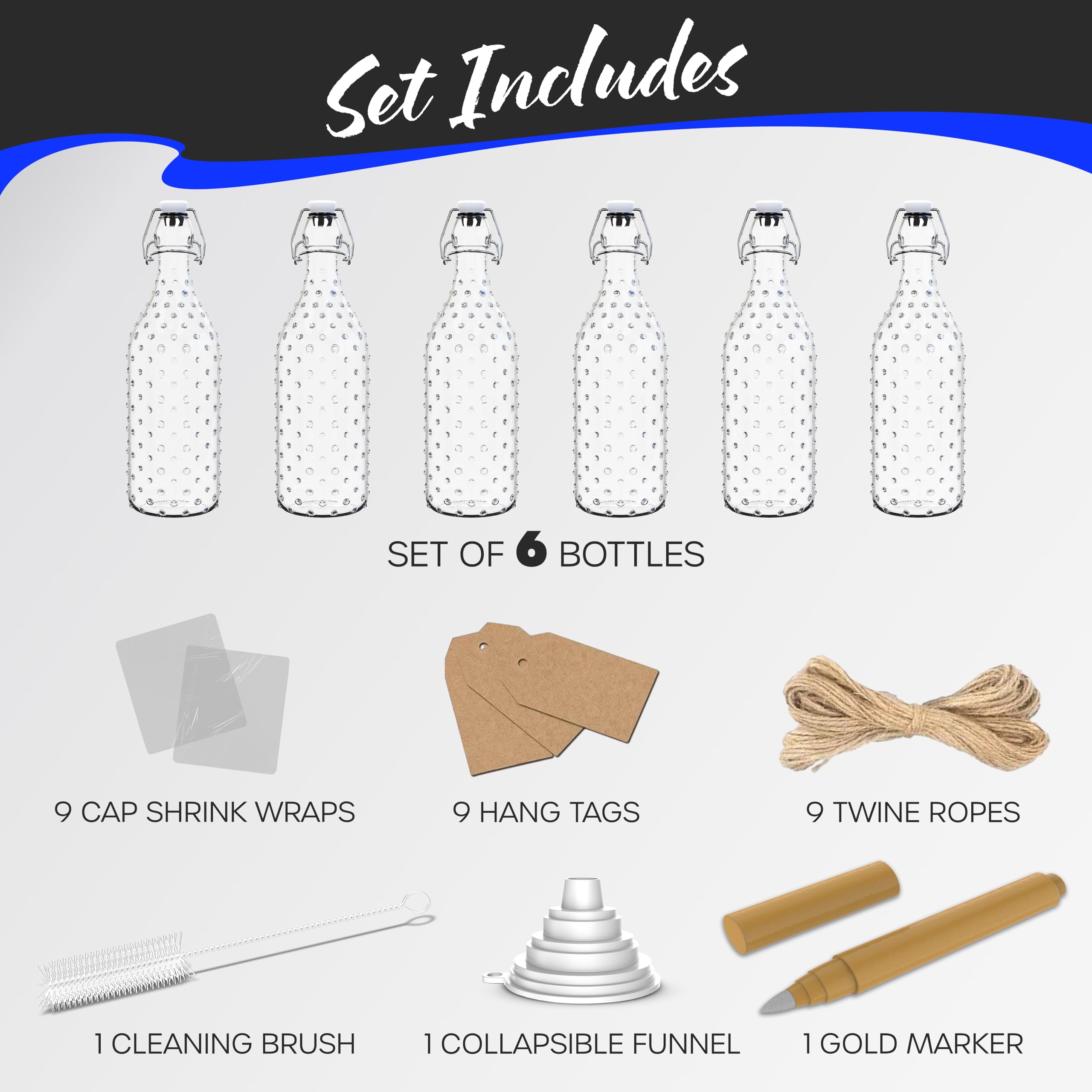 Nevlers 6 botellas de vidrio transparente con tapa hermética de 17 onzas, se pueden utilizar como botellas de kombucha, de hidromiel o de cerveza para elaboración casera, botellas de vidrio con tapa