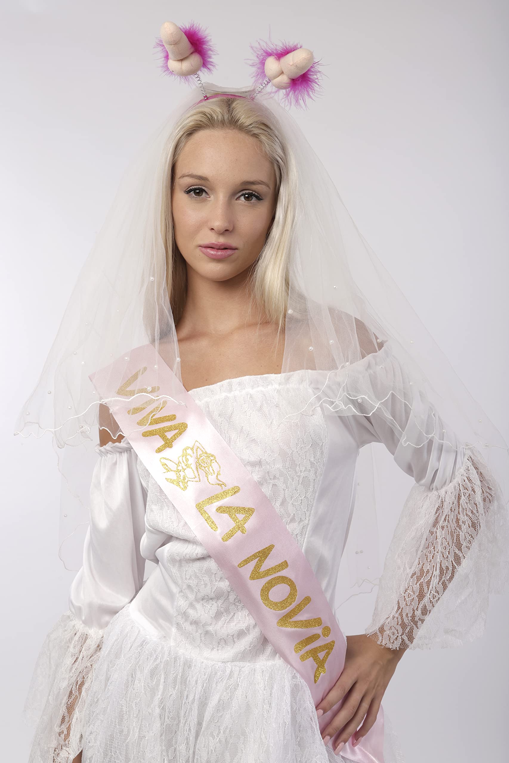 Bandas Despedida Soltera, Fajas de Satén para Novia y Sus Amaigas, Velo Blanco de Novia con Peine, Broche Insignia Novia, Diadema de Broma, Accesorios de Tema Bride para Fiestas y Disfraces