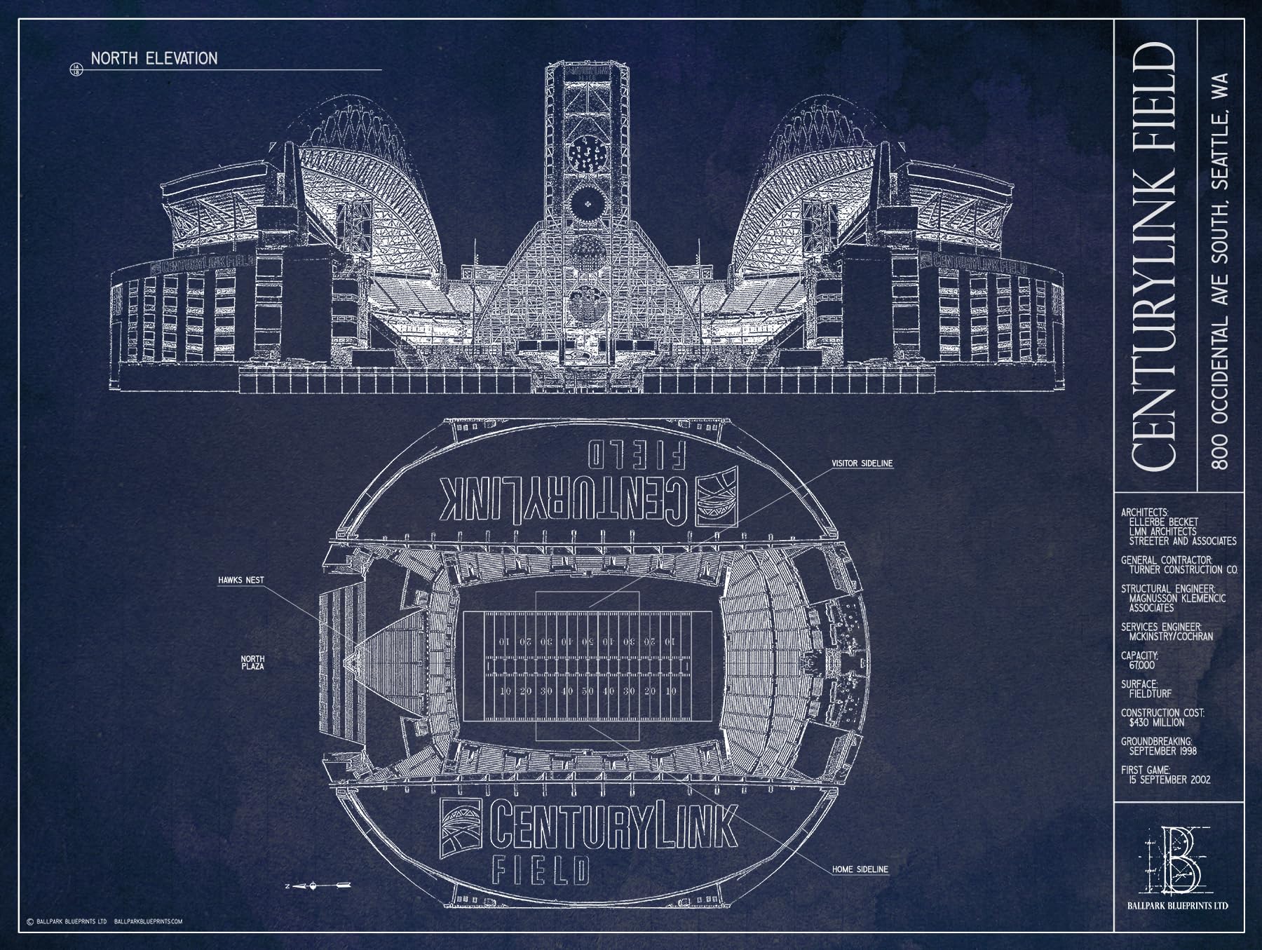 Centurylink Field Blueprint Style Print