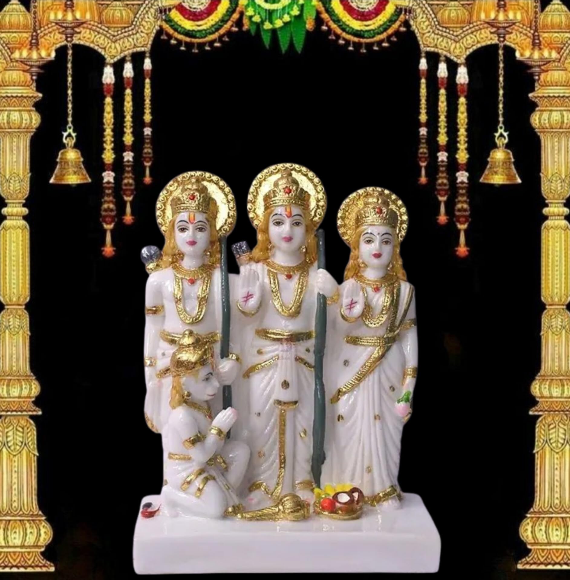 MS_Villa Marble Dust Ram Darbar Murti (5 inch) Gold Plated Ram Darbar Statue for Home Decor Resin Ram Sita Laxman Hanuman Idol for Puja Room Shree Ram Parivar Murti for Gift-picture-10