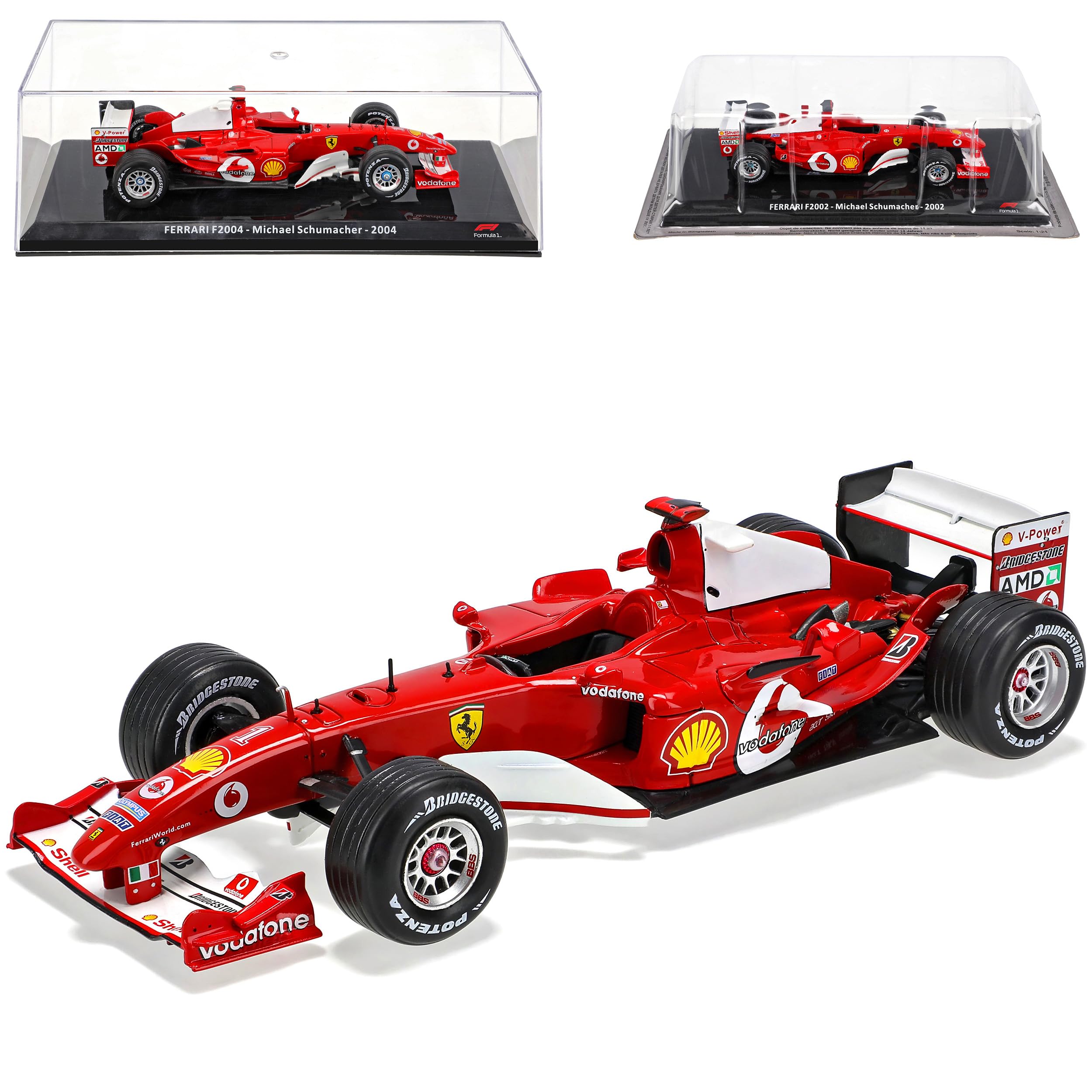 alles-meine.de GmbH Ferari F2004 Michael Schumacher 2004 Formel 1 mit Sockel und Vitrine 1/24 Modell Auto