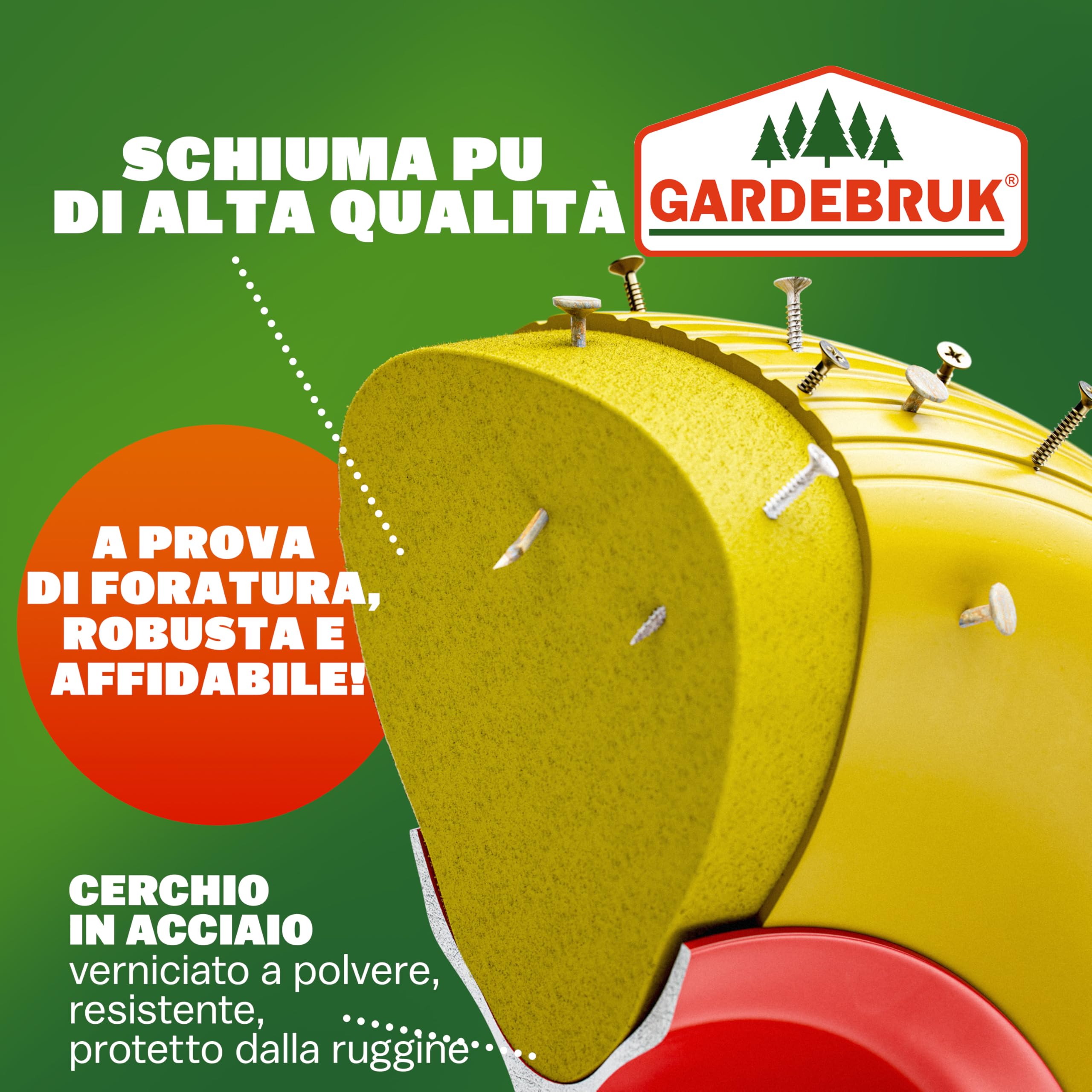 Gardebruk Ruota per carriola in PU Gomma piena Antiforatura 4.80/4.00-8 Ø 390 mm 200 kg Include Asse Pneumatico Ruota di ricambio