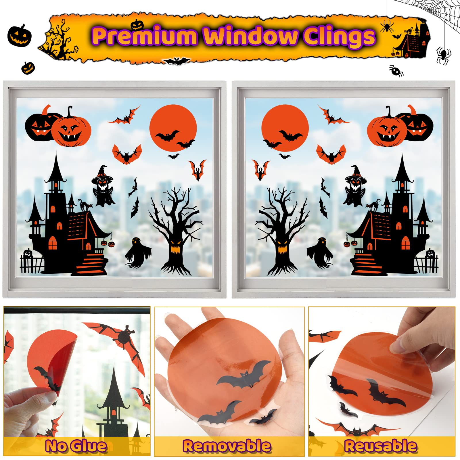 Autocollants Pour Fenêtres D'Halloween, Décorations De Fenêtres D