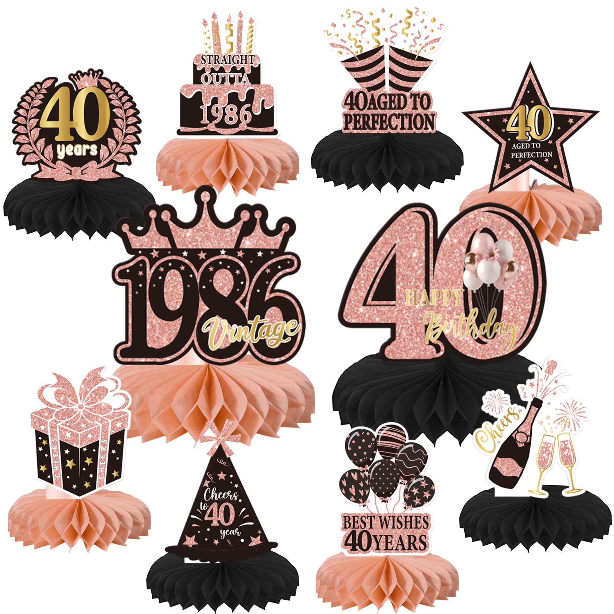 Xsstarmi 40th Birtday Honeycomb Centerpieces Decor Straight Outta 1986 Best Wishes 40 Years Aged to Perfection Table Toppers Decoration for Cheers to 40 Years Birthday Party DIY Decorations