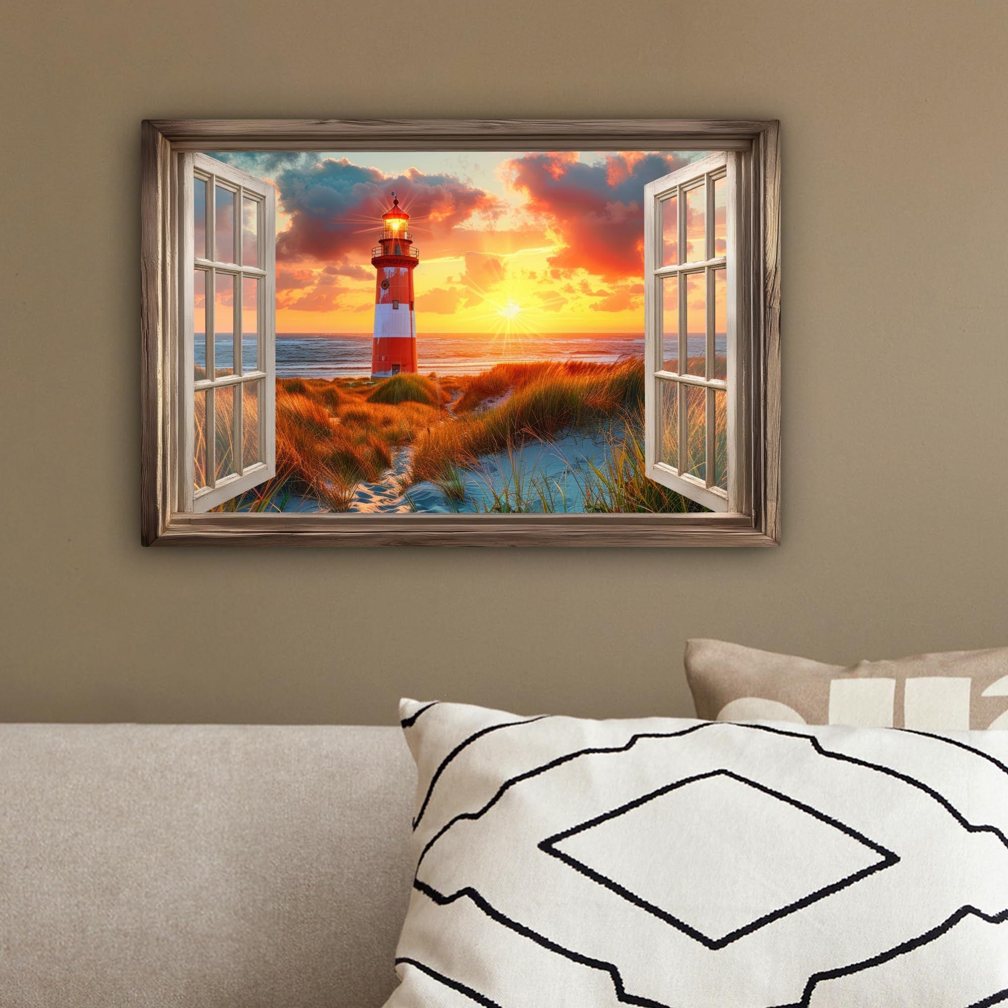 MuchoWow© Canvas Wall Art Decor Paintings Print framed on Pictures, View - Window, 30L x 20W cm - Image 4