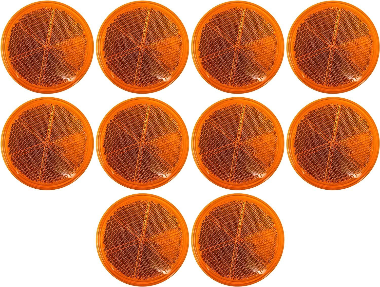 All Star Truck Parts Class A 3" Round Reflector Strong Stick-on - RED/AMBER for Trailers, Trucks, Automobiles, Mail Boxes, Boats, SUV's, RV's, Industrial Applications (10x Amber)