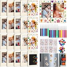 Yalikop 20 Pack Mini Wooden Picture Frame for Crafts Unfinished Magnetic Photo Curved Frame with 12 Watercolor Pencils Stickers DIY Fridge Decor for Fathers Day Graduation Birthday Wedding Party Gift