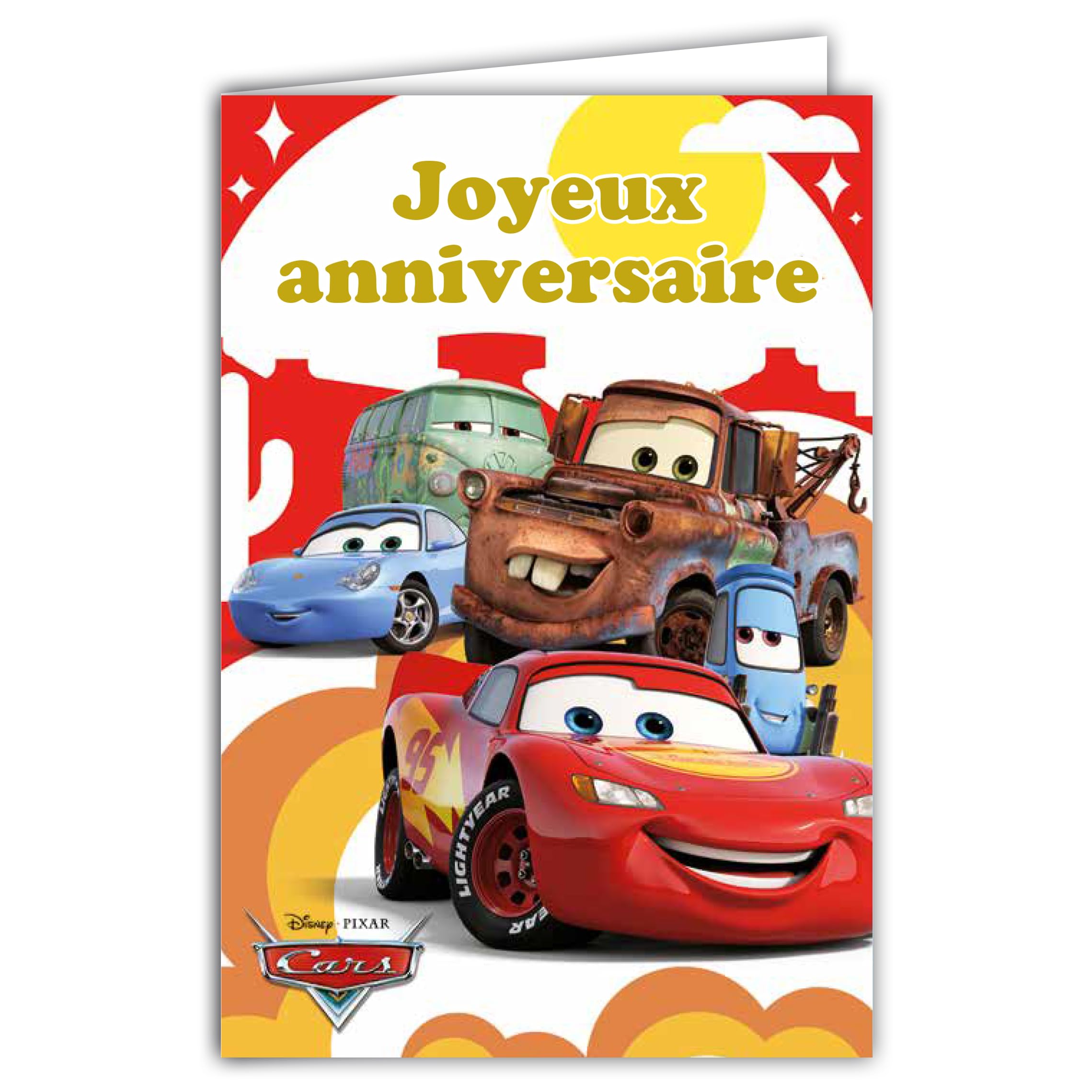 Carte ANNIVERSAIRE Cars Disney Pixar Licence Officielle - Voiture de Course Rouge pour Enfant - Avec Enveloppe 12x17,5cm