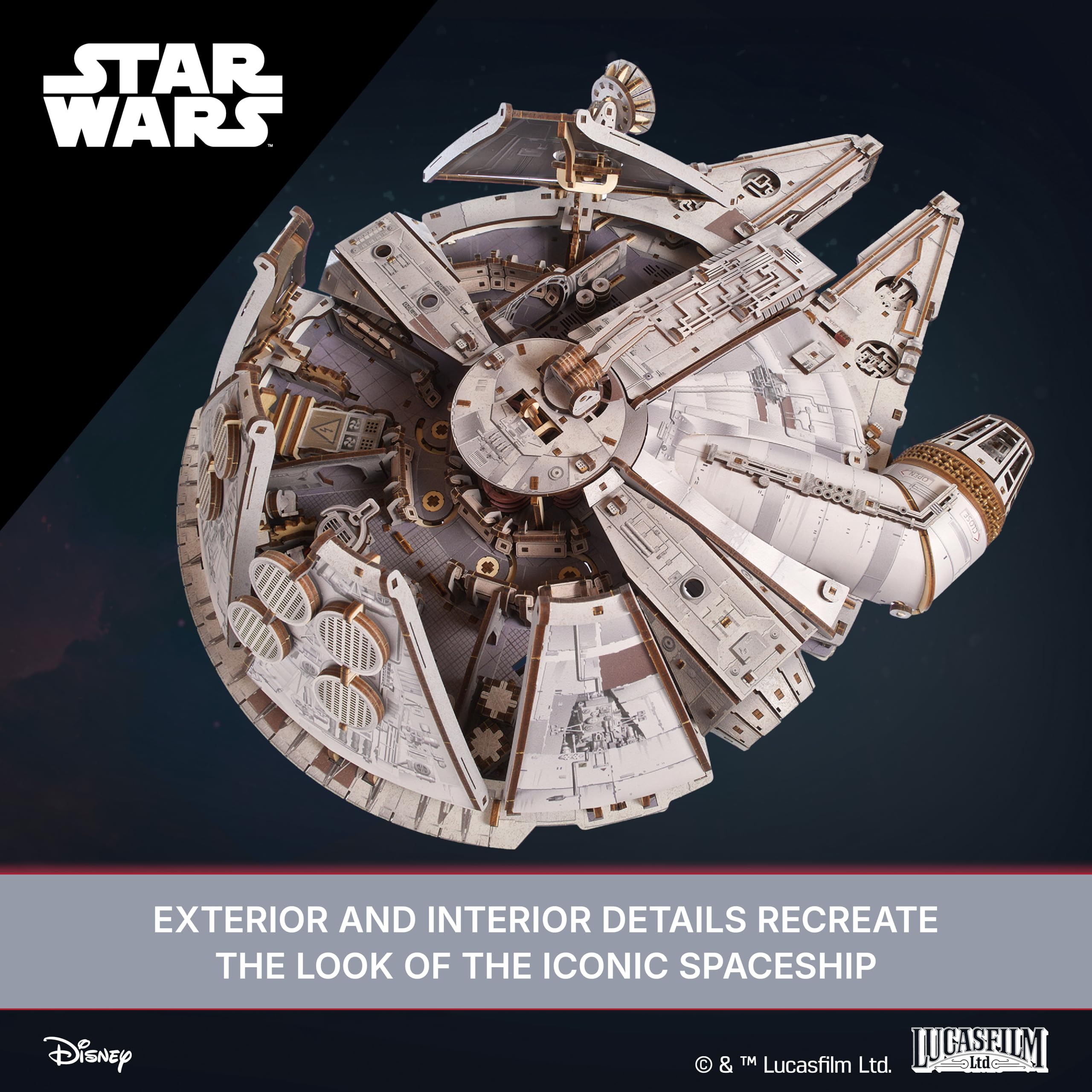 UGEARS Star Wars™ Millennium Falcon™ Puzzle 3D – Drewniane Modele do Składania – Puzzle Drewniane dla Dorosłych – Zestaw Kreatywny DIY Star Wars – 1235 Elementów