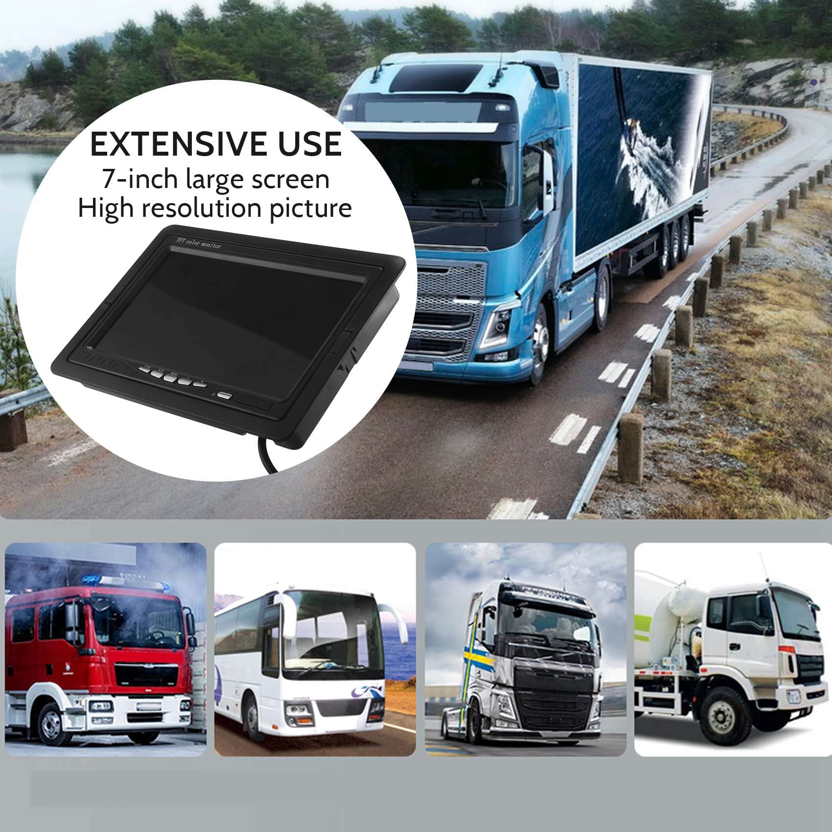 12V-24V 7 Pulgadas TFT LCD Color HD Monitor para CáMara CCTV Inversa de VisióN Trasera de Coche