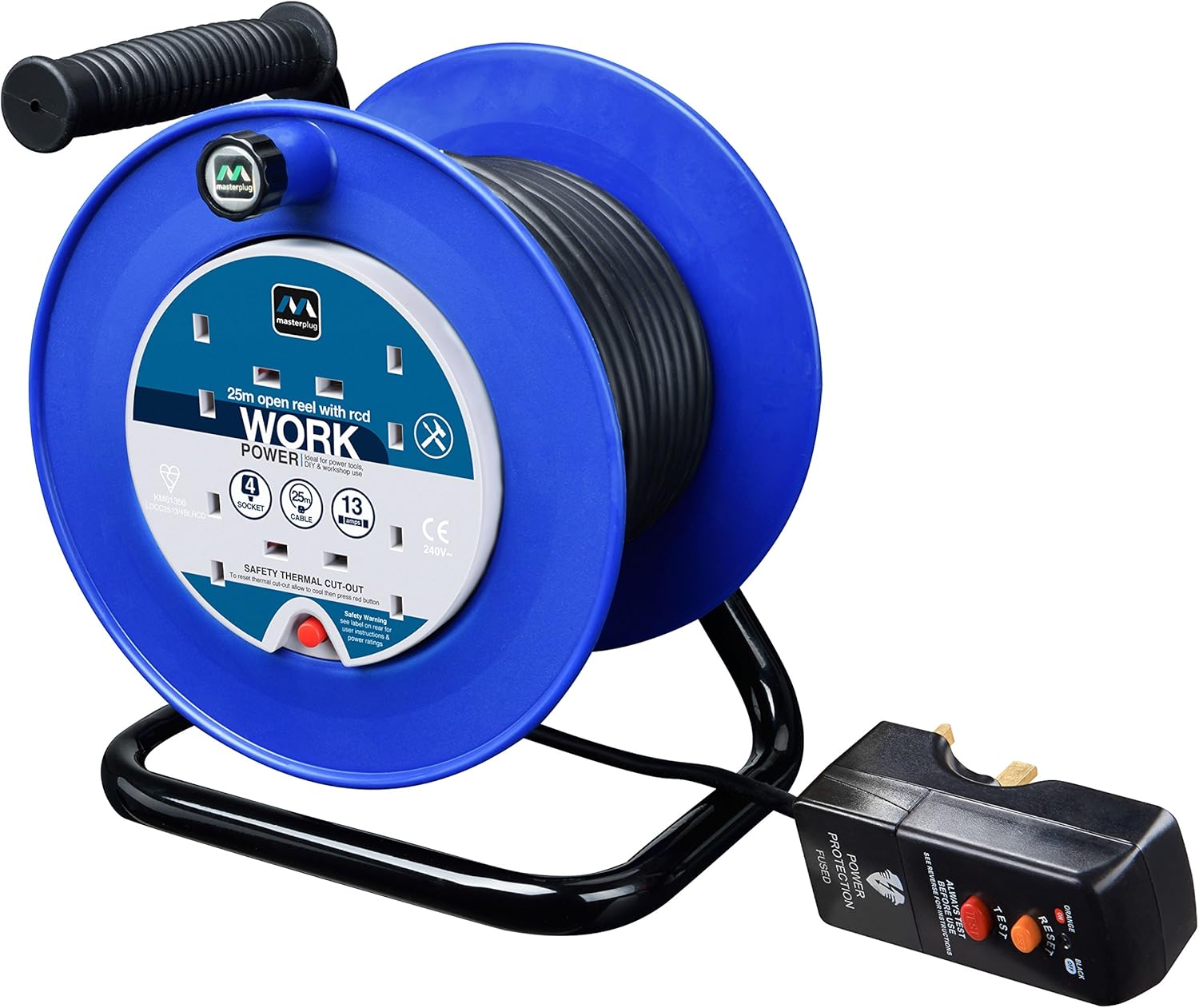Masterplug LDCC2513/4BLRCDMP Four Socket Medium Open Cable Reel Extension Lead with RCD Plug
