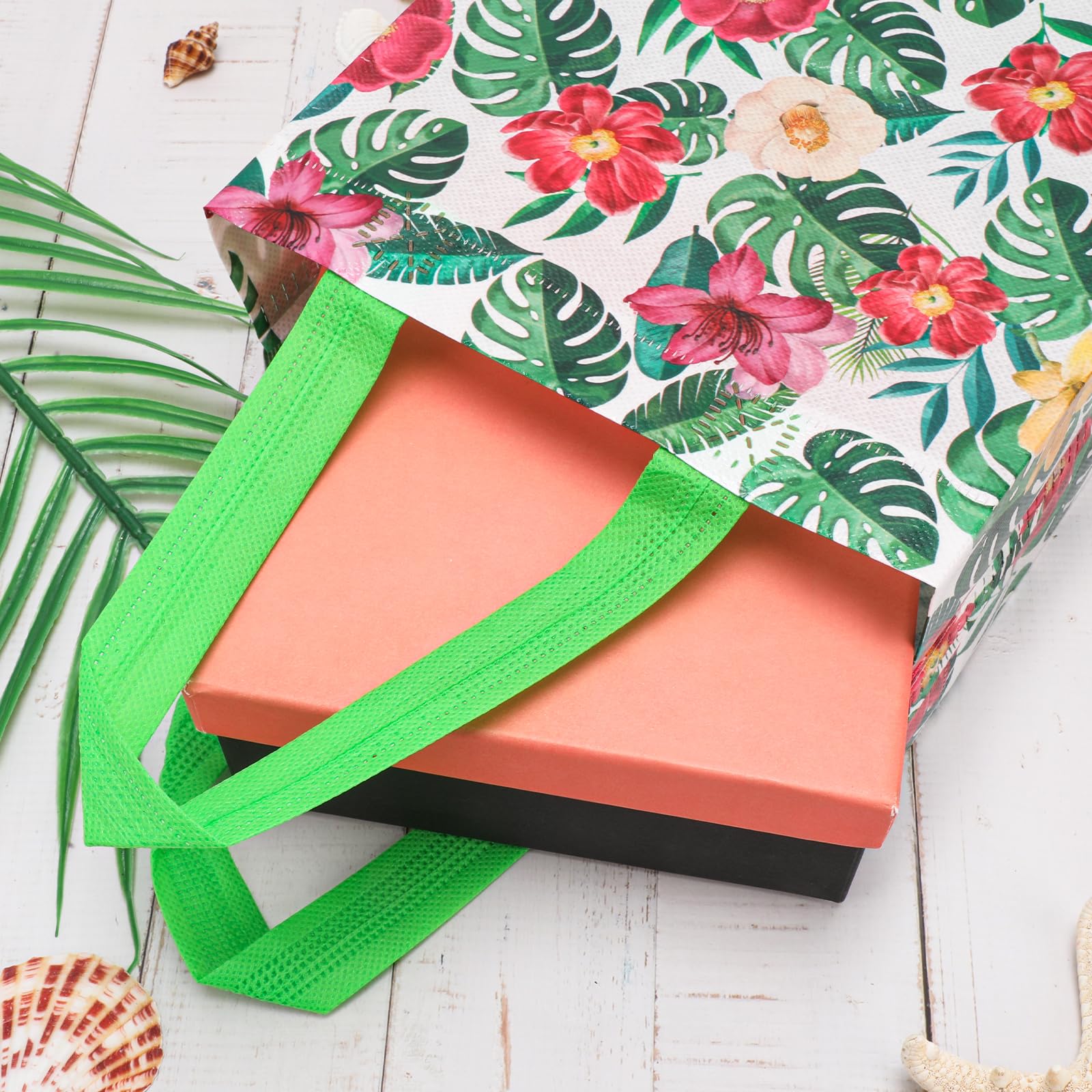 PHOGARY Reusable Gift Bag with Handle, 12PCS Hawaiian Aloha Bags, Non Woven Tropical Hawaii Luau Goodie Bag for Summer Beach Pool Birthday Party Favor Bags