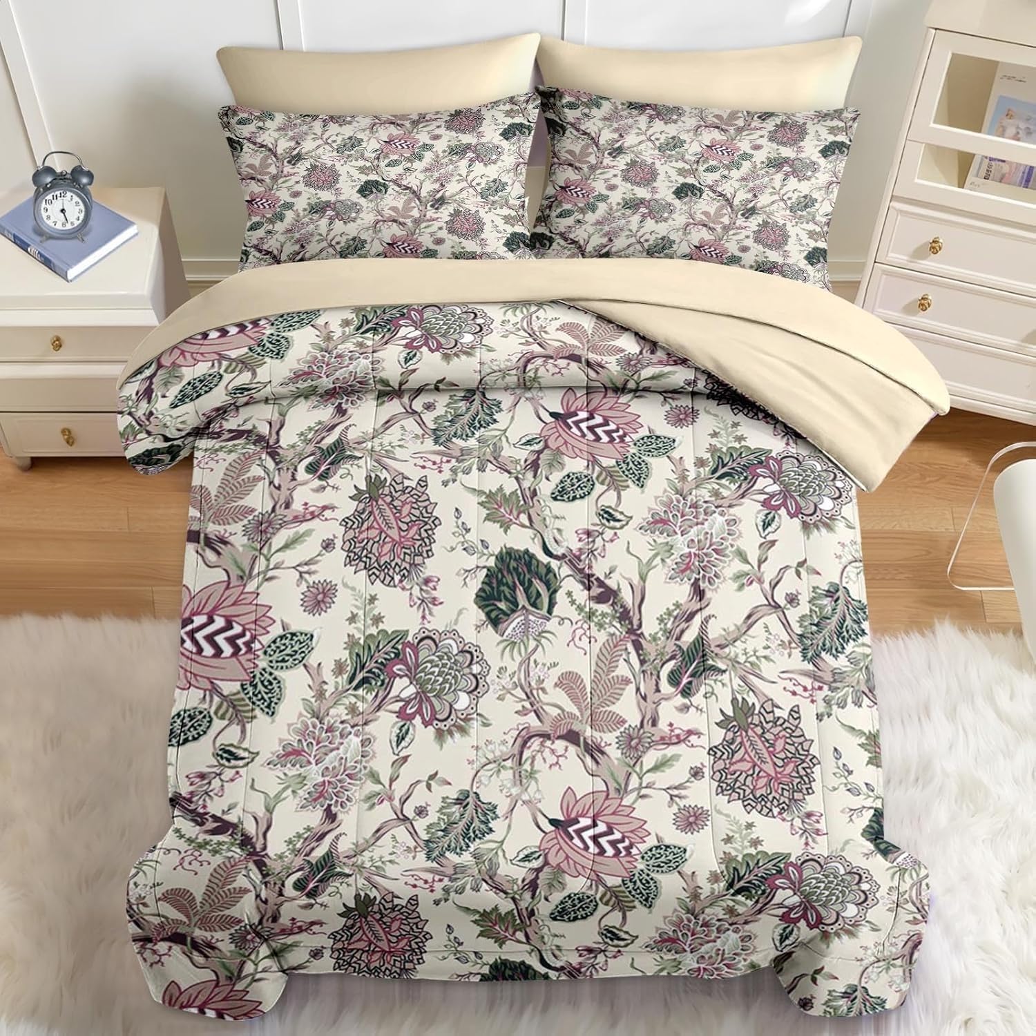 Édredon chaud microfibre douce et parure de couette 240x260 adulte motif floral