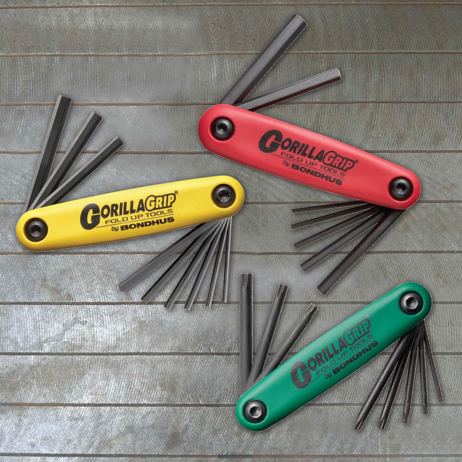 Bondhus 12533 Gorillagrip « hexagonale et étoile pliable Lot de 3, 12587 (2–8 mm), 12589 (5/64–1/10,2 cm) et 12634 (T9-T40)
