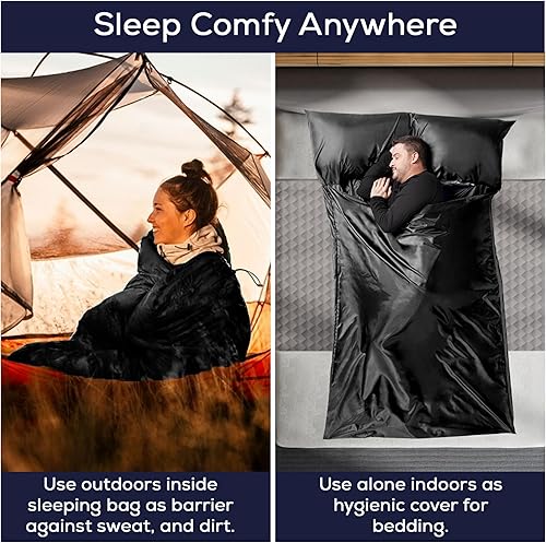 Miniatura 2 de Forro de saco de dormir sedoso para clima fríocálido, sábanas de viaje XL para hotel de 85 x 52 pulgadas, saco de dormir ligero con cremallera y