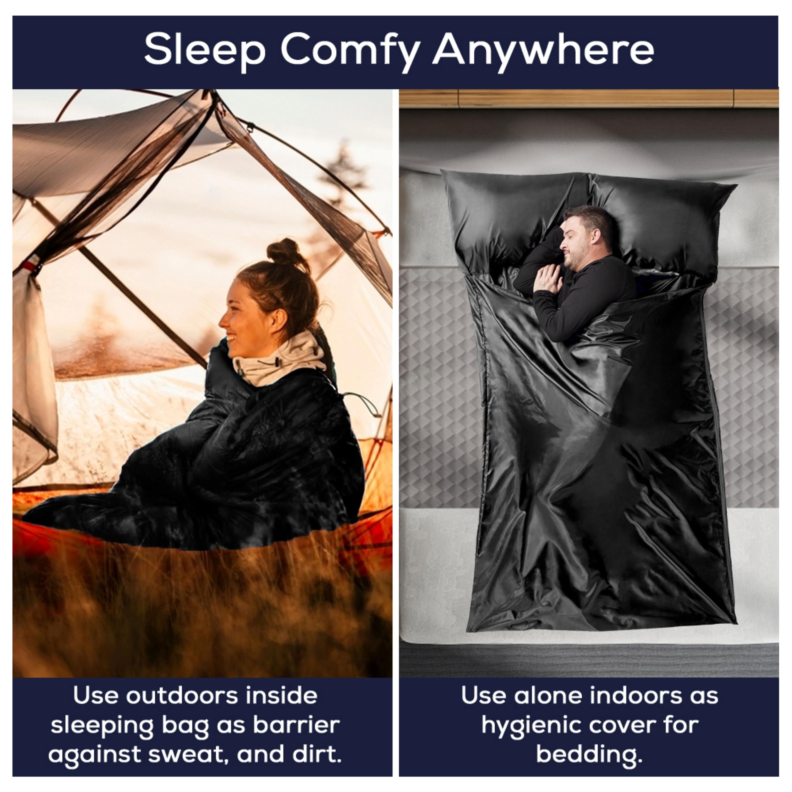CAMPCONE Silky Sleeping Bag Liner Cold/Warm Weather–XL Travel Sheets for Hotel 85