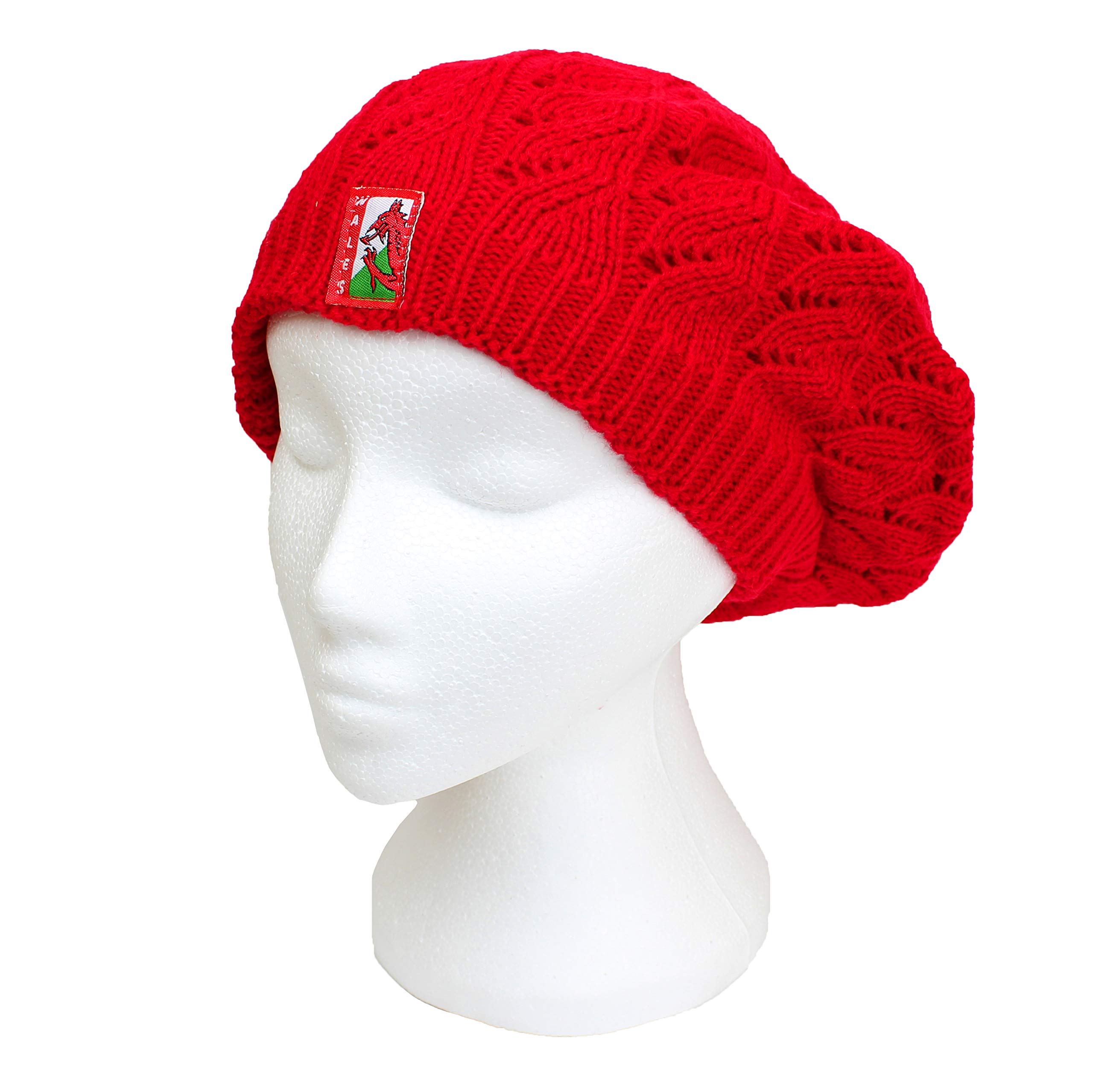 Magic Kingdom Ladies Red Slouch Beret with Wales Dragon Flag Embroidery