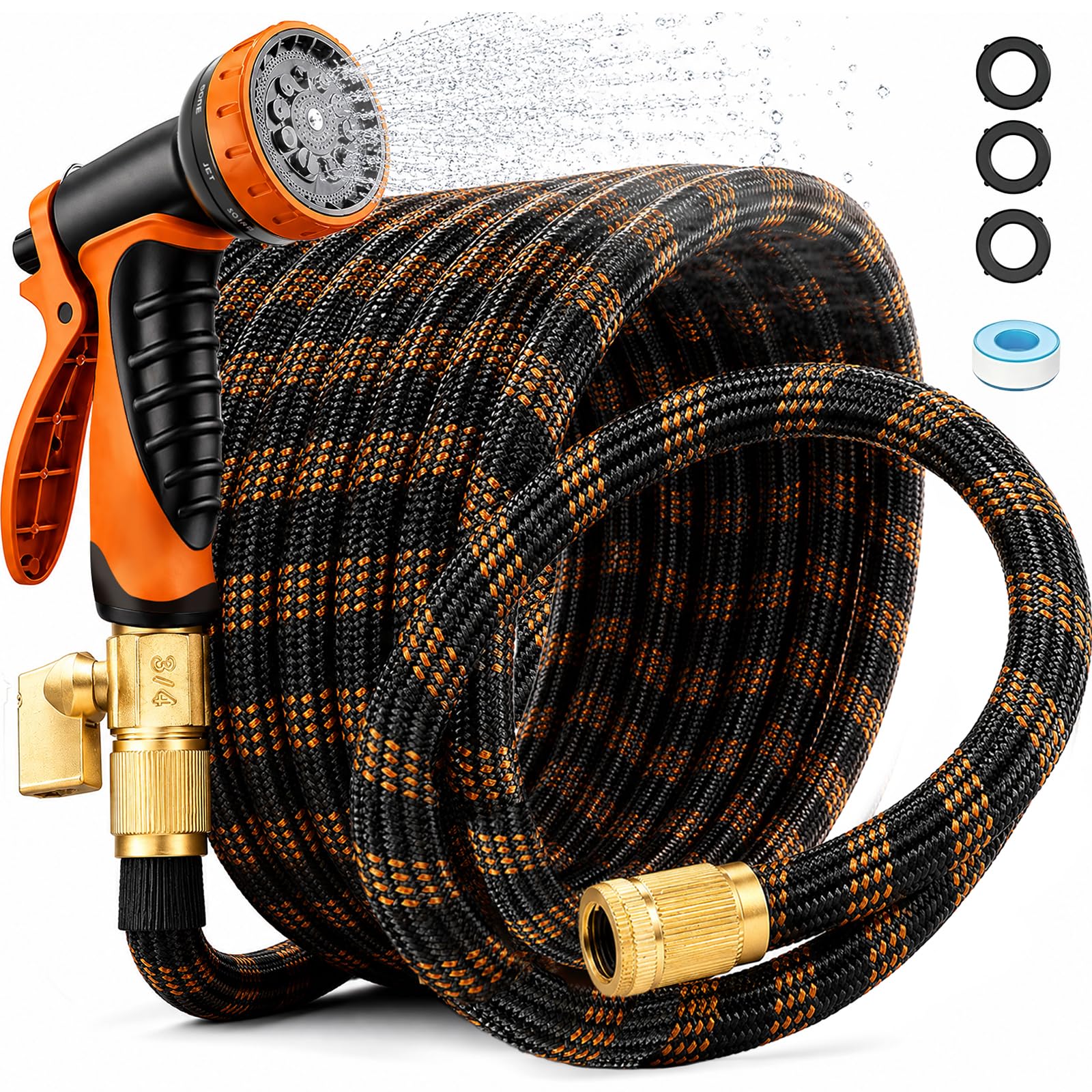 Non-Expandable Garden Hose 50FT, Ultra Lightweight Flexible Water Hose with 10-Function Spray Nozzle, Kink-Free and Leak-Proof Design, Heavy-Duty Outdoor Hose for Yard, Lawn, Car Wash, Pet Bathing