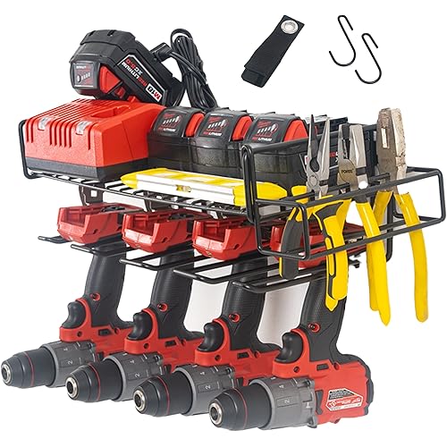 SamTool 5 Pack Power Tool Organizer Wall Mount With Detachable Tool Holder, S Shape Holder & Cable Strap for Drill Holder and Garage Organization Tools