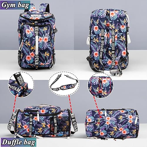 Miniatura 9 de Bolsa de lona para gimnasio, mochila de viaje con compartimento para calzado, para usarla de 4 formas, para mujeres y hombres, multifuncional, capa