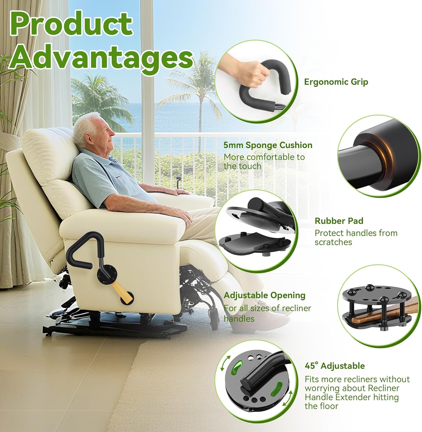 Recliner Handle Extender Plus, Recliner Lever Extender with Sponge Cushion, Recliner Chair Arm Extension, Lazy Boy Chair Lever Extender-Gift for Elderly, Parents, Infirm Enabling Easy Recliner Control