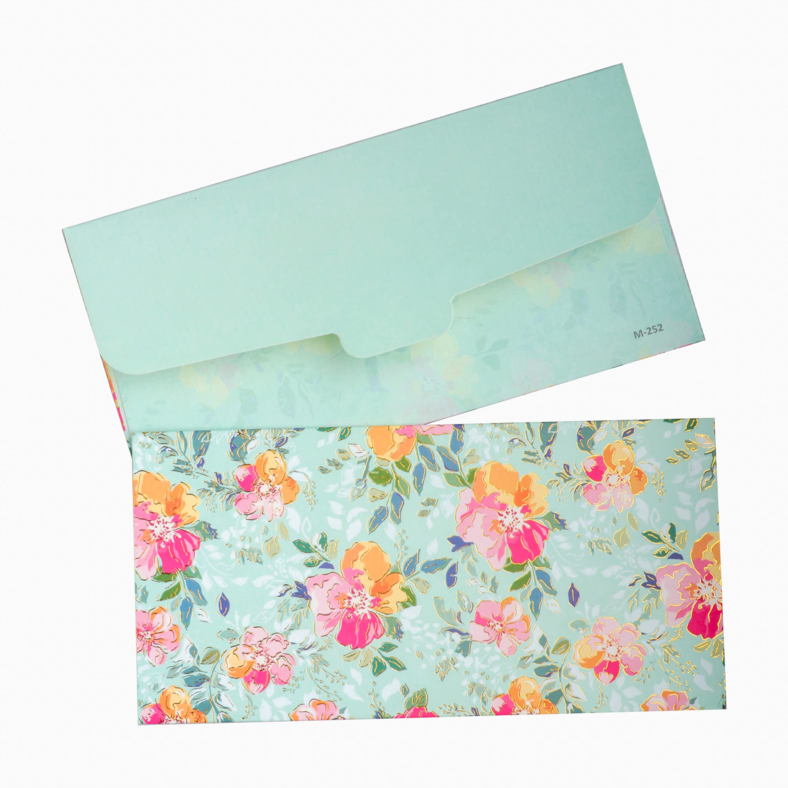 Vanya CreationsPack of 10, Flower Printed Design Shagun Envelopes for Gifting Cash Money Cover Matte Finish Paper Tuck Flap Designer Fancy Sagan Lifafa Wedding, 18 X 9 cm, Sky Green Color