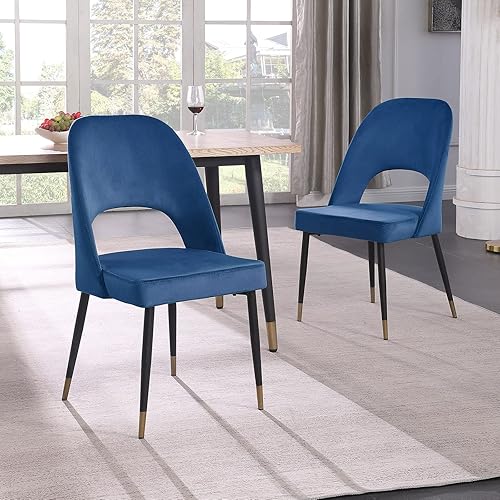 WOKER FURNITURE Sillas de comedor, patas negras con punta dorada, juego de 2 sillas modernas de terciopelo con respaldo sólido, patas de metal, disponible en Yaxa Peru