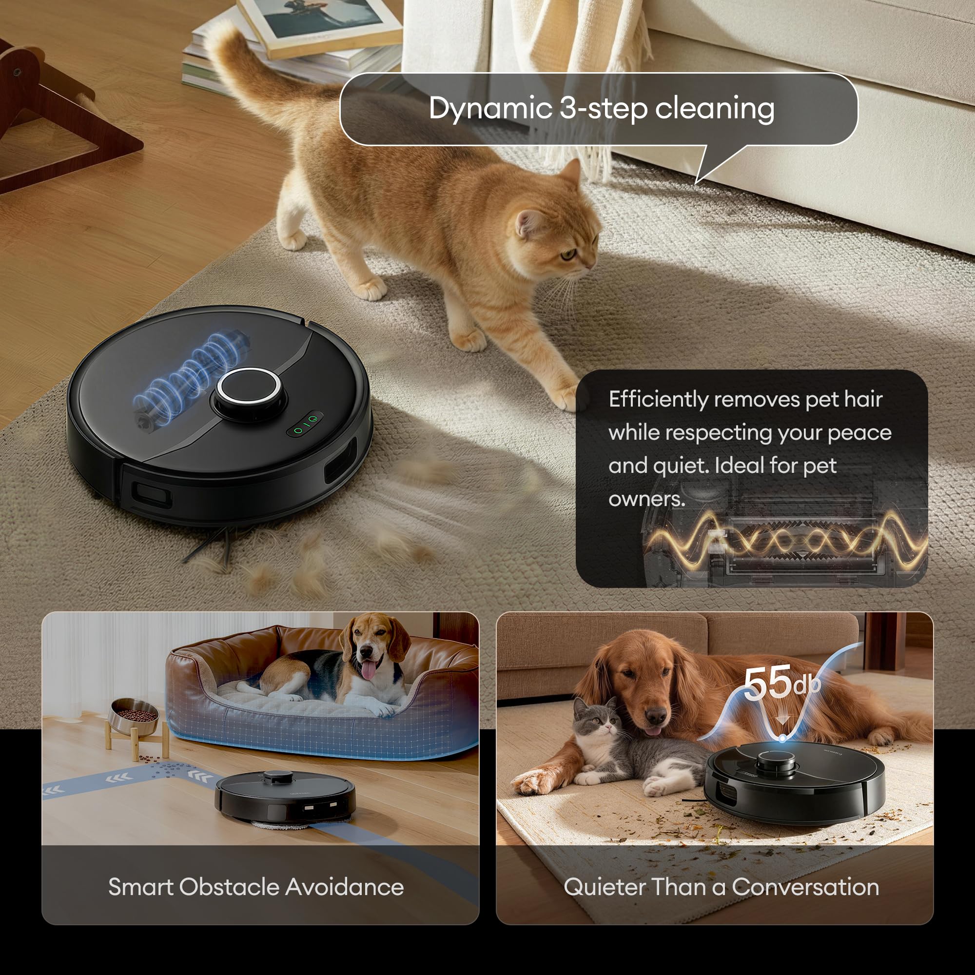 Ultenic MX50 Robot odkurzająco-mopujący 2w1, Automatyczna stacja czyszcząca All-in-One, do 180 min autonomii, Cicha praca ≤60 dB, WiFi/Alexa/Google Home, Do podłóg twardych i dywanów