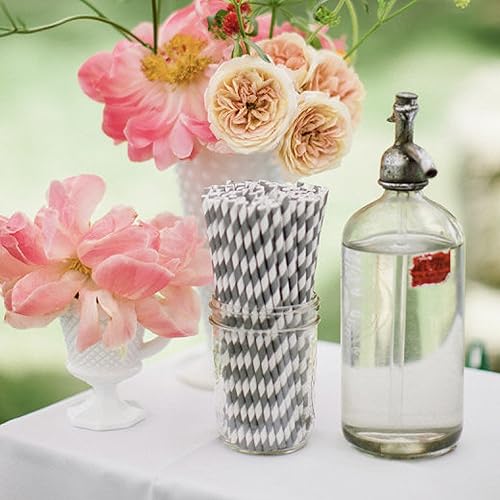 Miniatura 6 de Outside the Box Papers Pajitas de papel a rayas y cheurón azul marino y plateado, 7.75 pulgadas, paquete de 100 unidades, azul marino, plateado