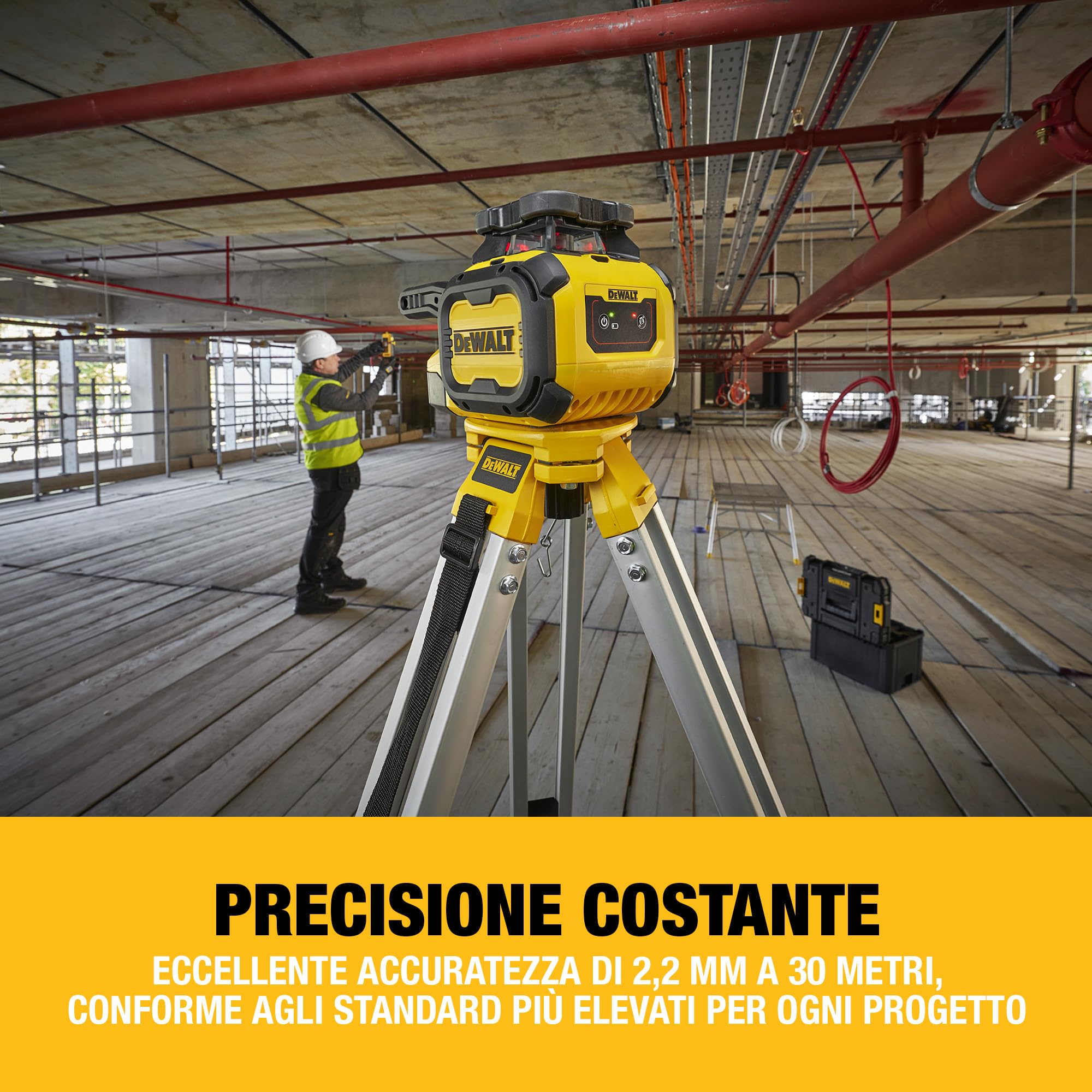 DEWALT Laser Rotante Rosso DCLE05211R-XJ, Portata 600m con Rilevatore, Batteria Alcalina 35 Ore, IP66, Precisione 2.2mm