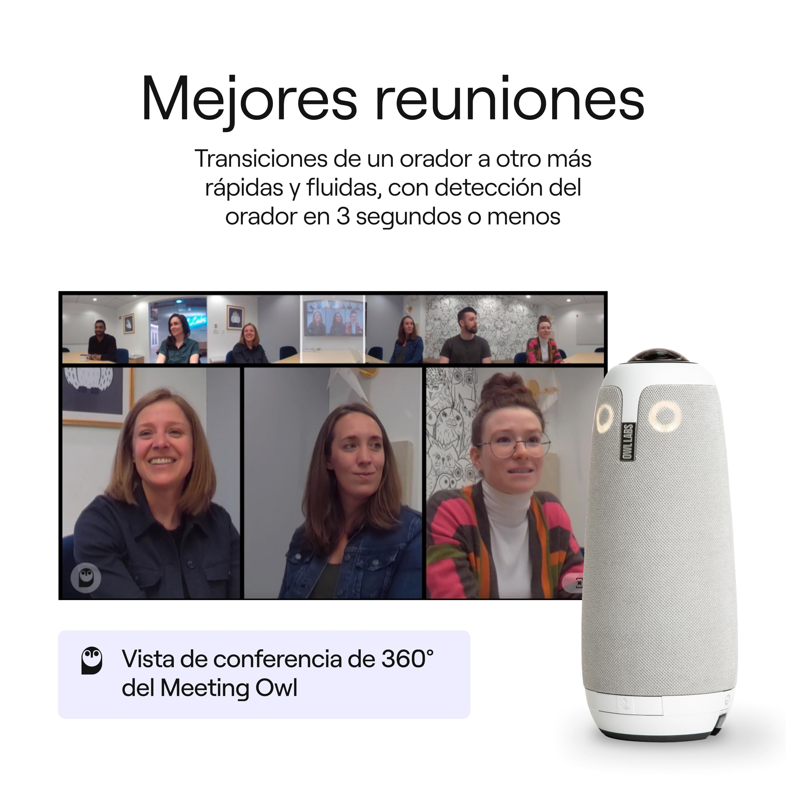 Owl Labs Meeting 3 - cámara de videoconferencia Inteligente de 360 y 1080p HD, Micro y Altavoz (Vista orador Activo Zoom Inteligente y Ecualizador Ruido), Gris