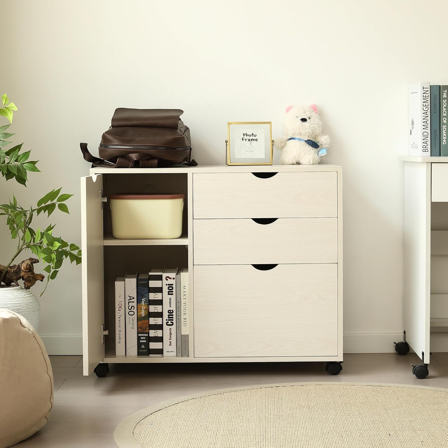 サイドボード キャビネット スリム 幅80 3段引き出し ワゴン タンス 扉